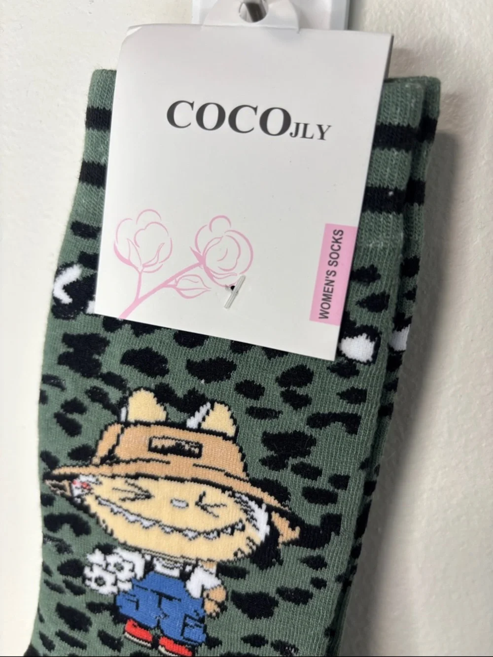 🔥COCOJLY Green Leopard Cartoon Cat Socks